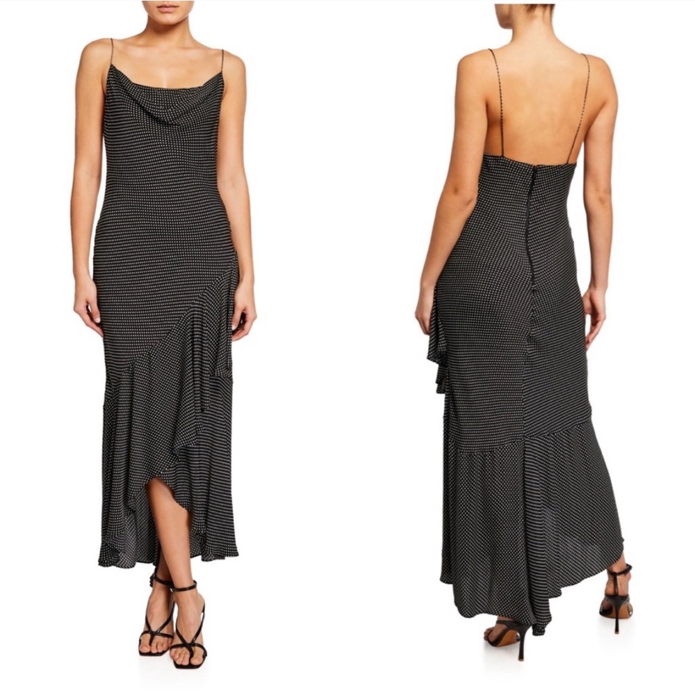 Alice + Olivia Black Mini Dot Ruffle Dress